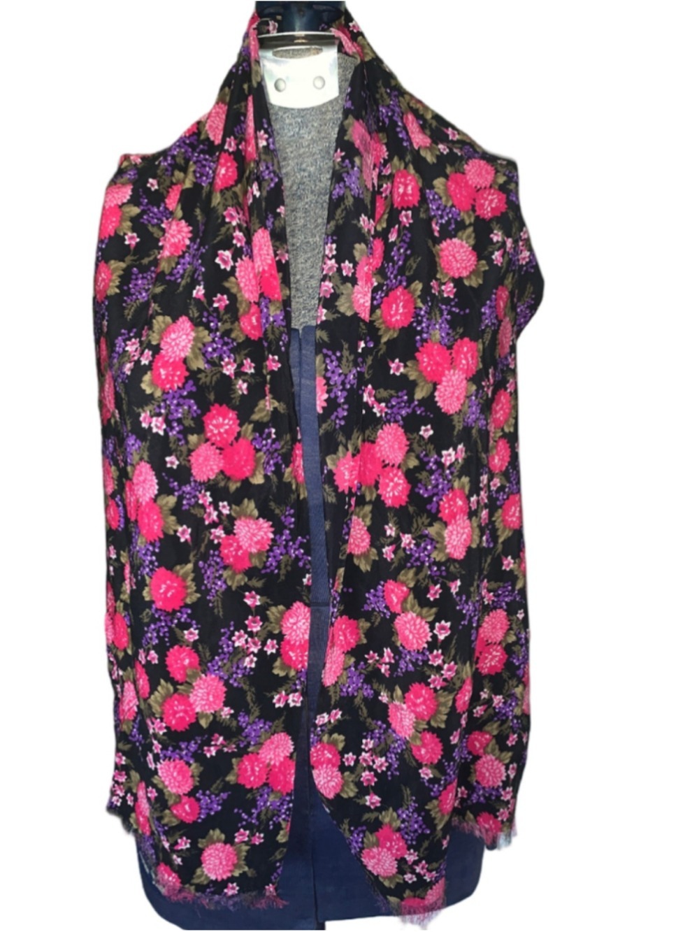 Women's Unbranded Floral Scarf One Size Black Pink